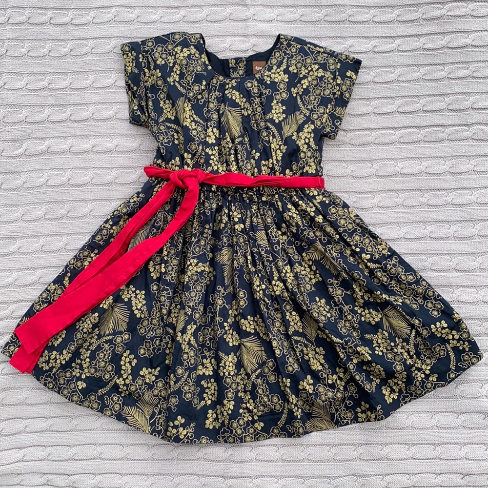 Tea Collection black and gold print dress sz 6
